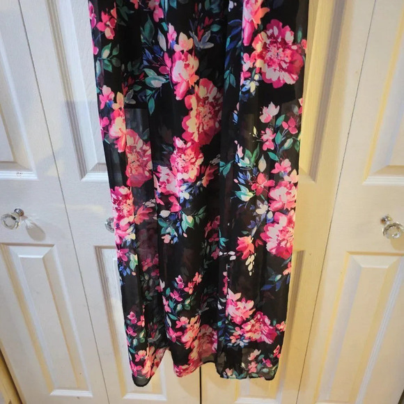 Express Women's Black Floral Print Sleeveless Side Slit Maxi Dress Size S/P - Picture 7 of 16